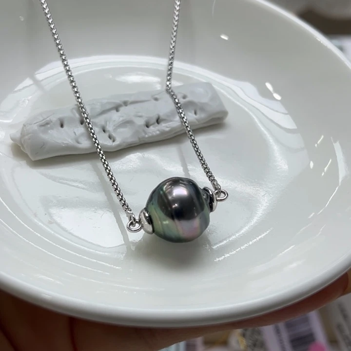 银S925镶嵌套链海水珍珠12-13mm68号