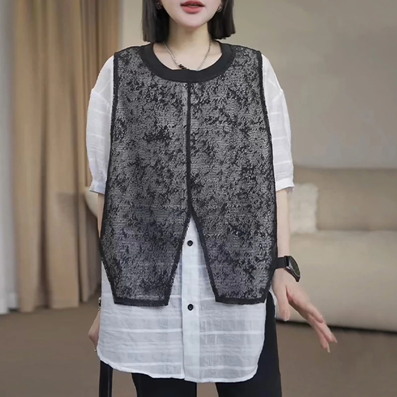 百搭蕾丝拼接气质衬衫女2025新款洋气通勤好看时尚简约假两件上衣