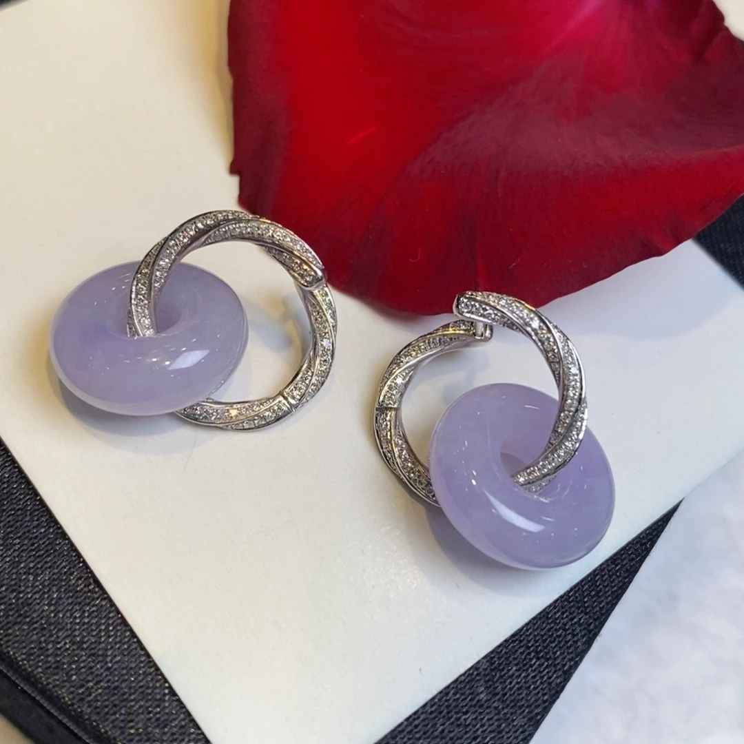 翡翠耳饰18K金镶嵌设计款蛇形耳包8000➕甜甜圈