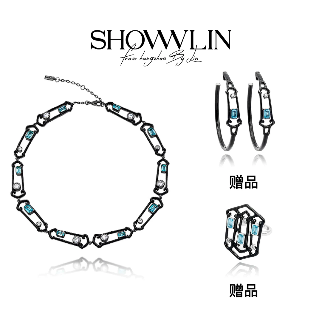 ShownLin画轴套组（戒指+颈链+耳环）时尚个性指环中式国风精致高级