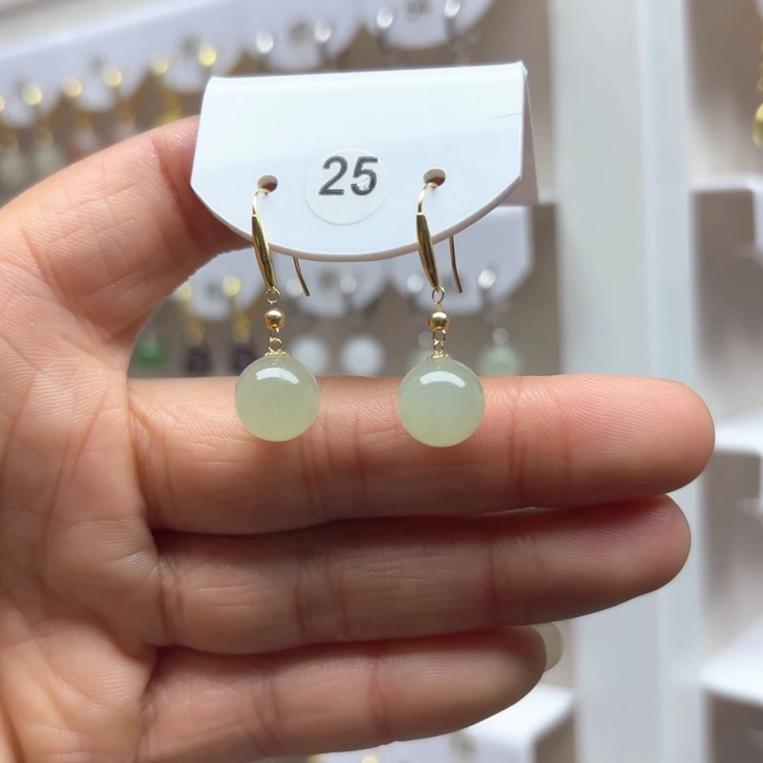 和田玉耳饰18K金镶嵌