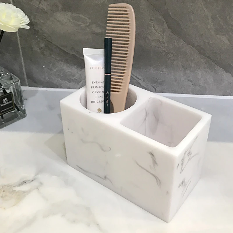 轻奢浴室纯色桌面双格收纳盒化妆笔眉笔整理盒学生笔筒梳子收纳筒