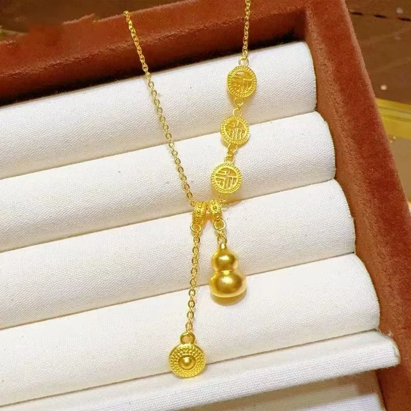 铜合金项链 福字葫芦项链女款 福禄流苏金色轻奢吊坠锁骨链