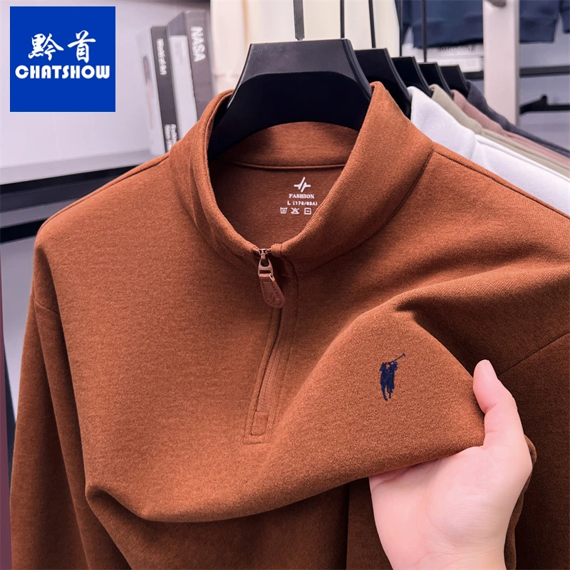 爆款刺绣男士立领拉链卫衣秋冬时尚新款运动休闲加厚保暖套头衫男