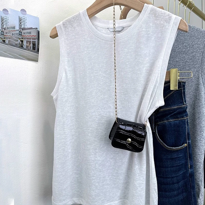 雪花棉白色无袖吊带背心女夏季薄款圆领内搭宽松坎肩高级感上衣