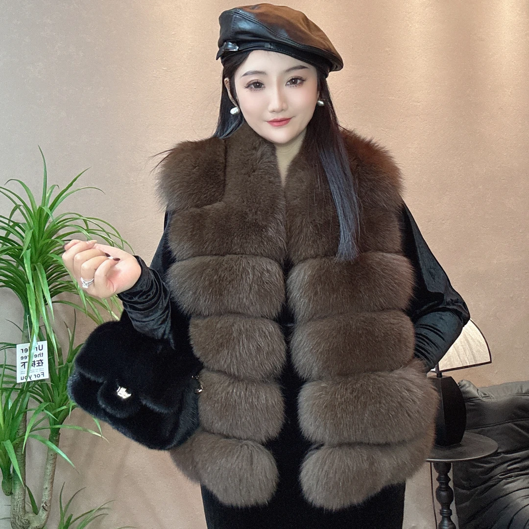 轻奢原创狐狸毛横排整皮皮草马甲