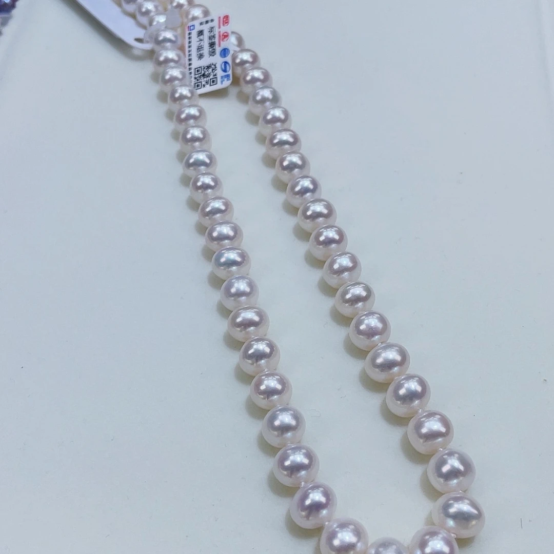 淡水珍珠颈饰银S925镶嵌9/10爆亮白透粉无核无暇捡大漏