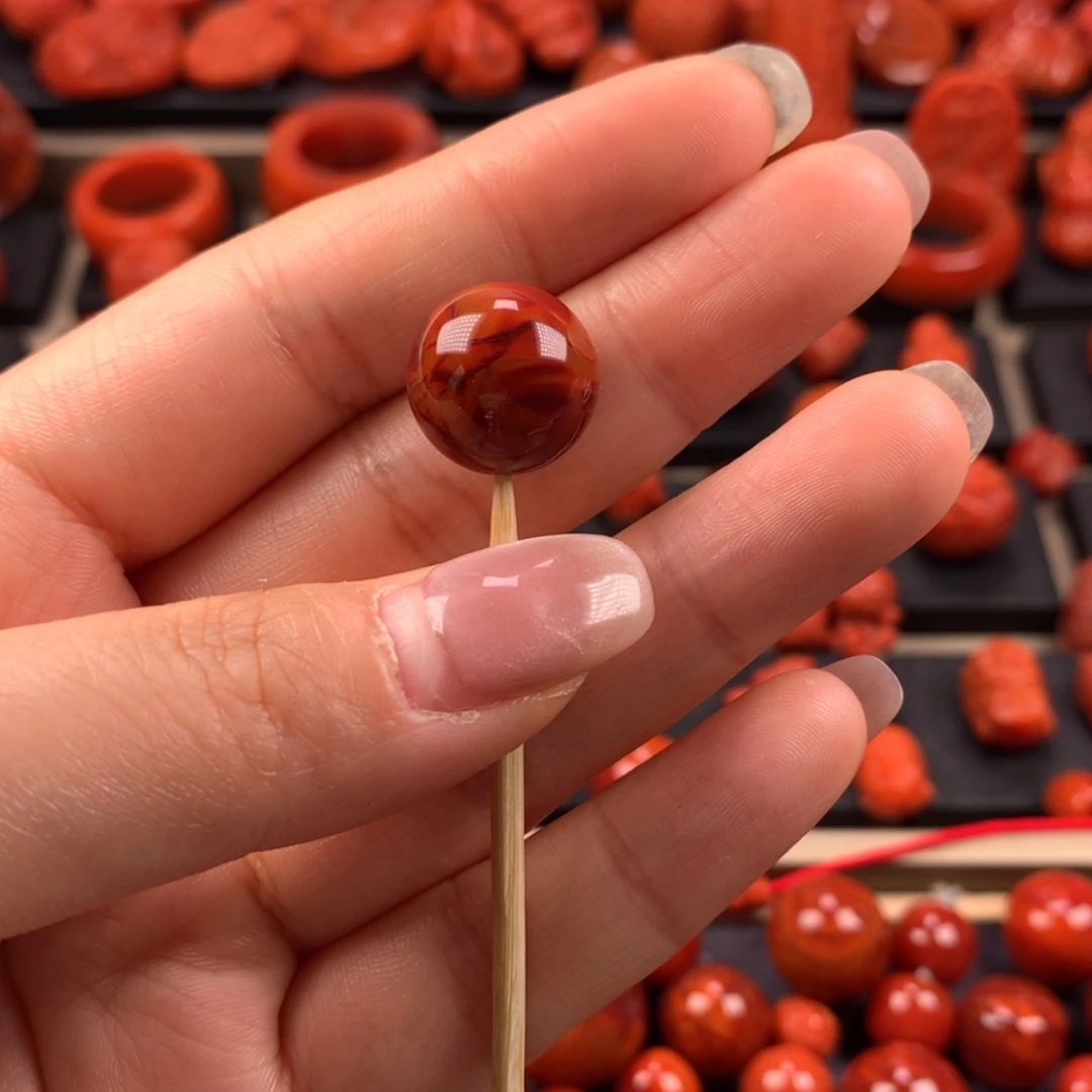 【闪购商品】南红玛瑙未镶嵌圆珠单珠14.8mm安*。