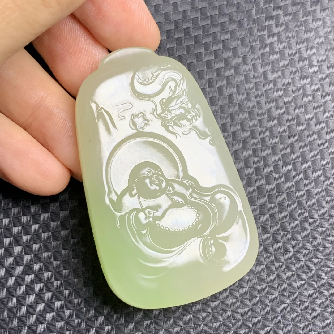 和田玉翠青佛牌吊坠