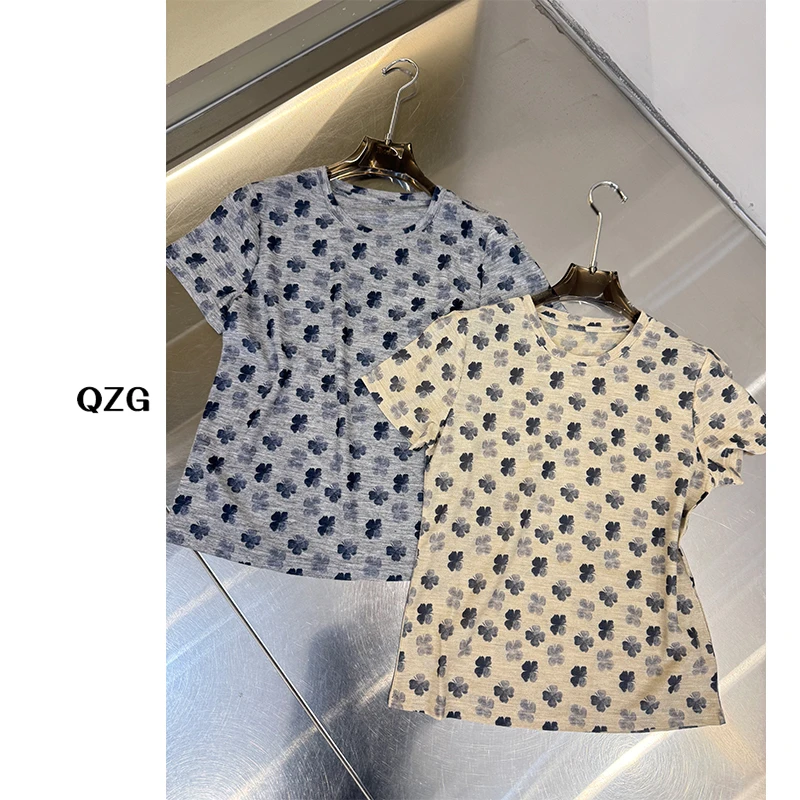 2025夏季新款印花显瘦亲肤通勤时尚百搭洋气圆领短袖T恤女