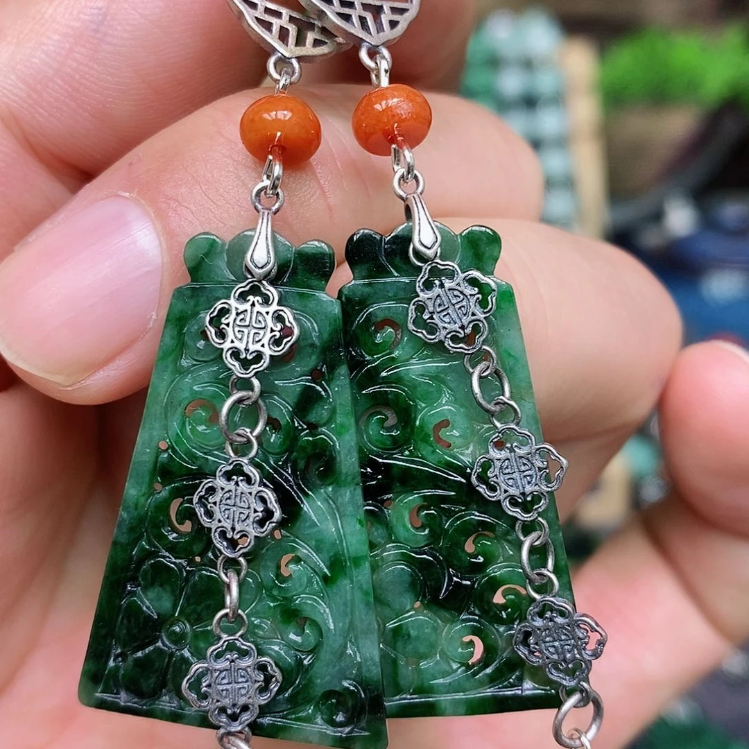 翡翠耳饰银S925镶嵌漂亮美眉