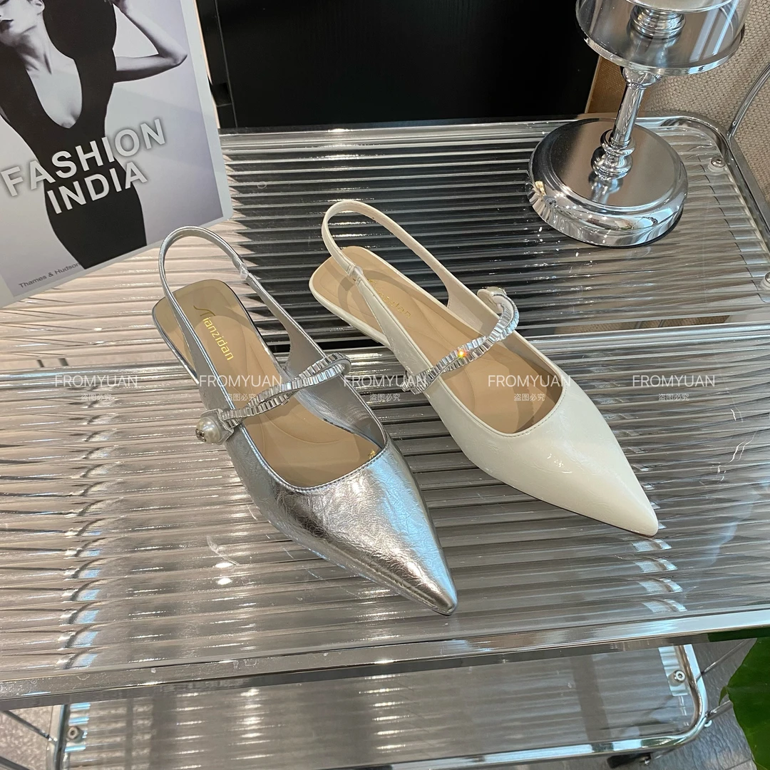 T9873【平底】法式低跟尖头时装凉鞋高跟鞋百搭仙女风细跟凉拖