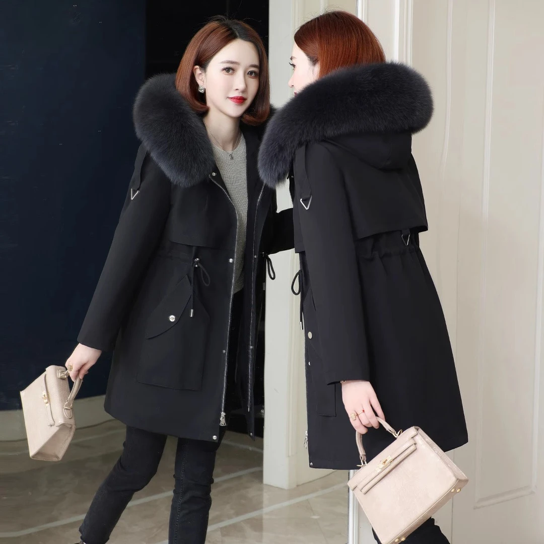 2025冬季新款派克服女狐狸毛领獭兔内胆小个子海宁皮草外套显瘦