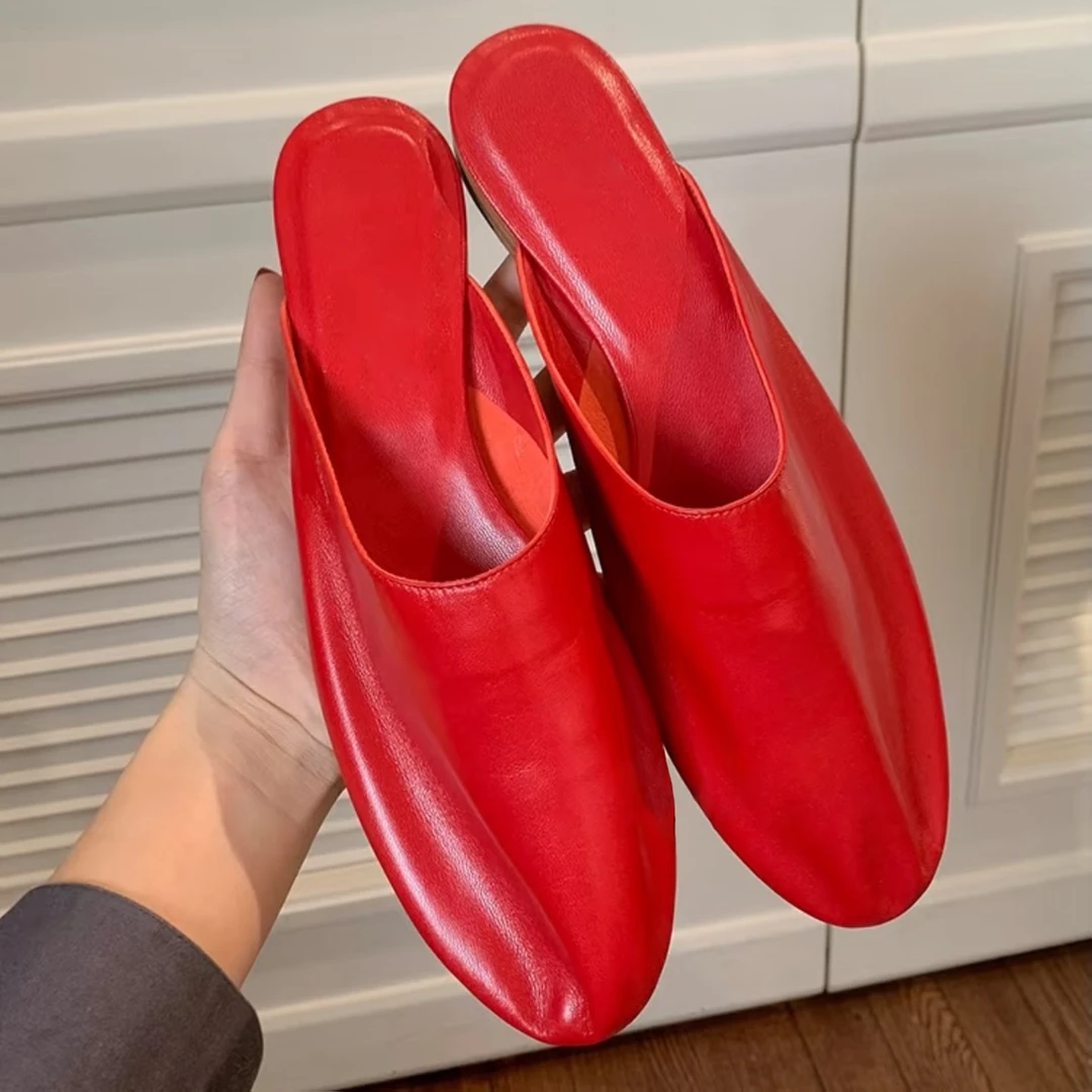 凉鞋女款2025新款夏季韩版真皮一脚蹬穆勒鞋超软皮软底包头半拖鞋