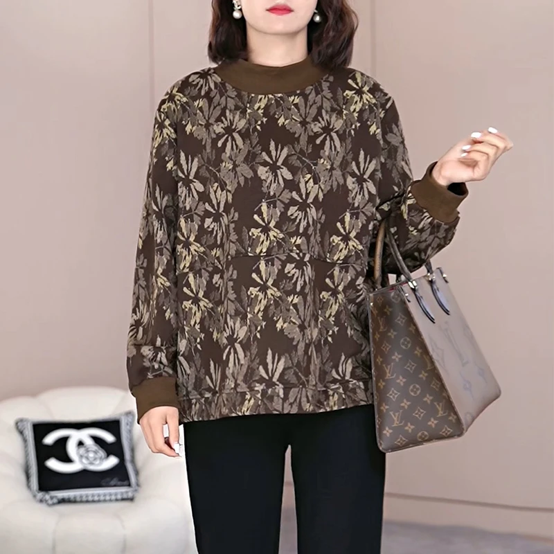 7970火袖时尚秋冬新款半高领提花宽松显瘦长袖套头上衣