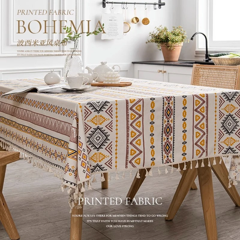 棉麻桌布防水防油免洗波西米亚民族风餐桌布方形印花盖桌布