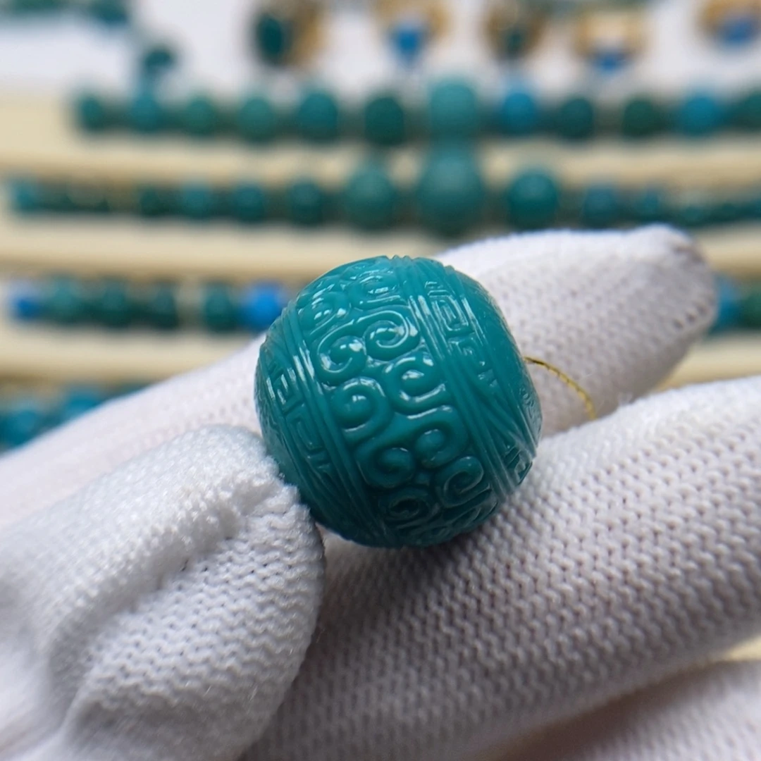 绿松石未镶嵌珠宝奇石回纹圆珠19.6mm