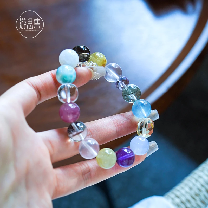 【枕春云手串】天然水晶多宝手串高级时尚百搭精致单圈女款彩色珠珠
