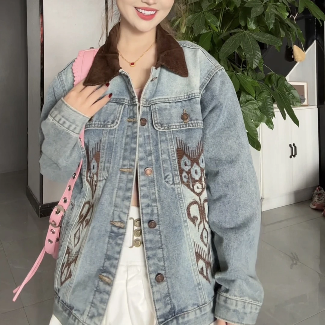 BH-BLACK新疆民族风艾德莱斯Atlas牛仔做旧外套男女同款