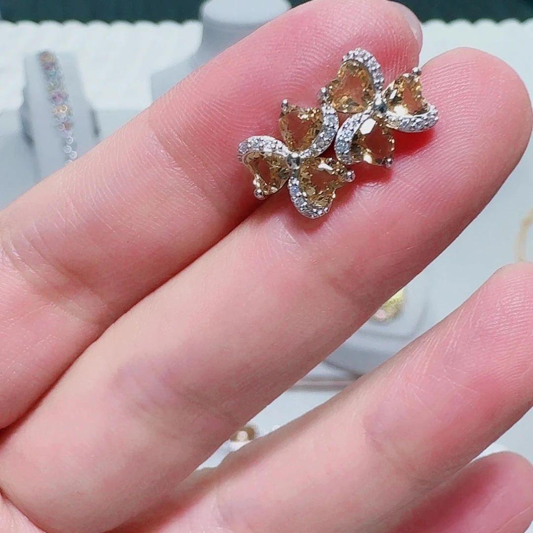 水晶耳饰银S925镶嵌耳钉
