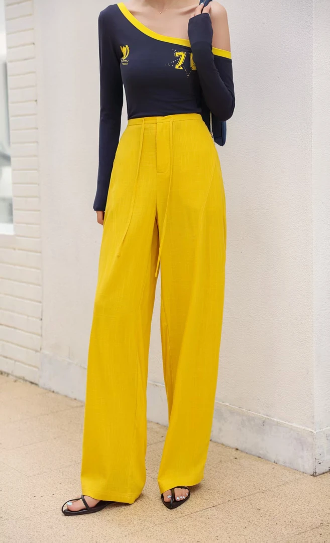 【安迪】阔腿裤亚麻17支双股纱线法国高腰雨露棉麻劳拉宽松C8107