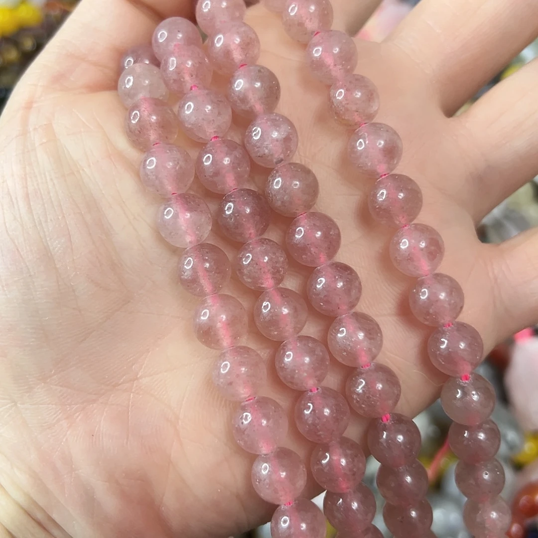 玛瑙/玉髓未镶嵌珠宝半成品，卡8草莓晶一条