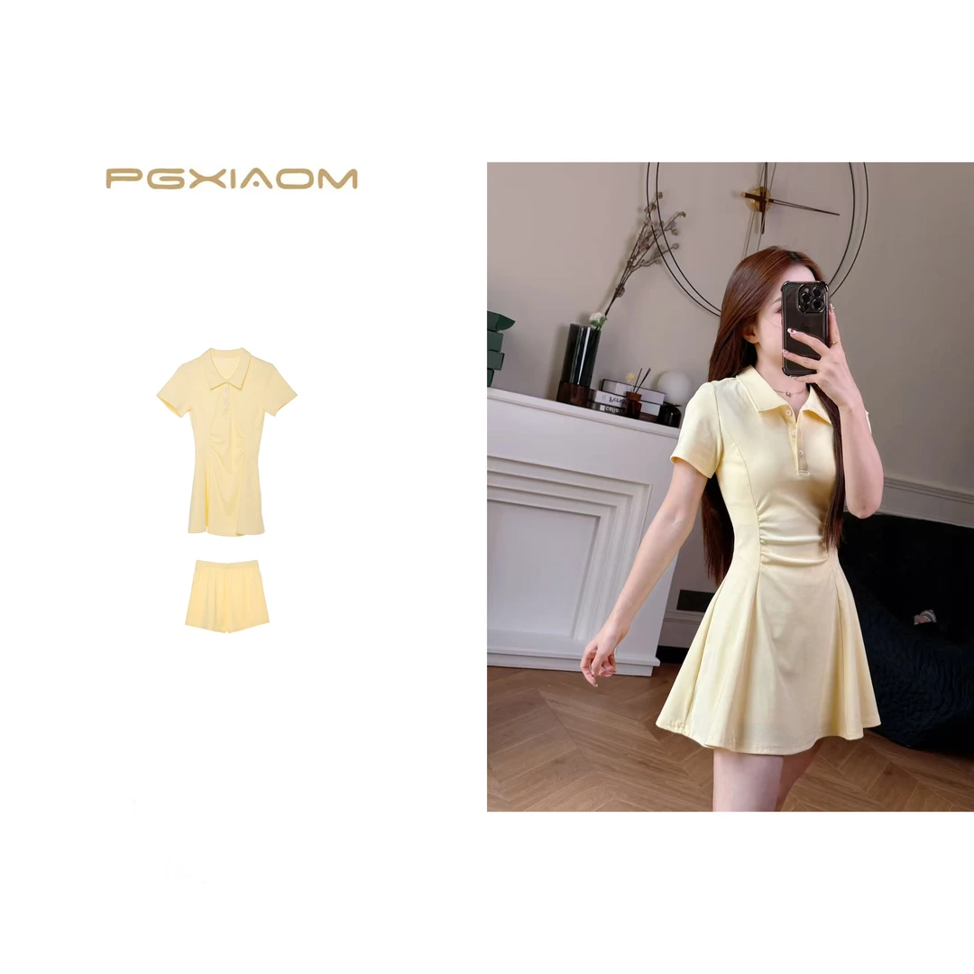 【PGXIAOM】润秀定制黄色运动POLO连衣裙+短裤两件套套装TZ4308