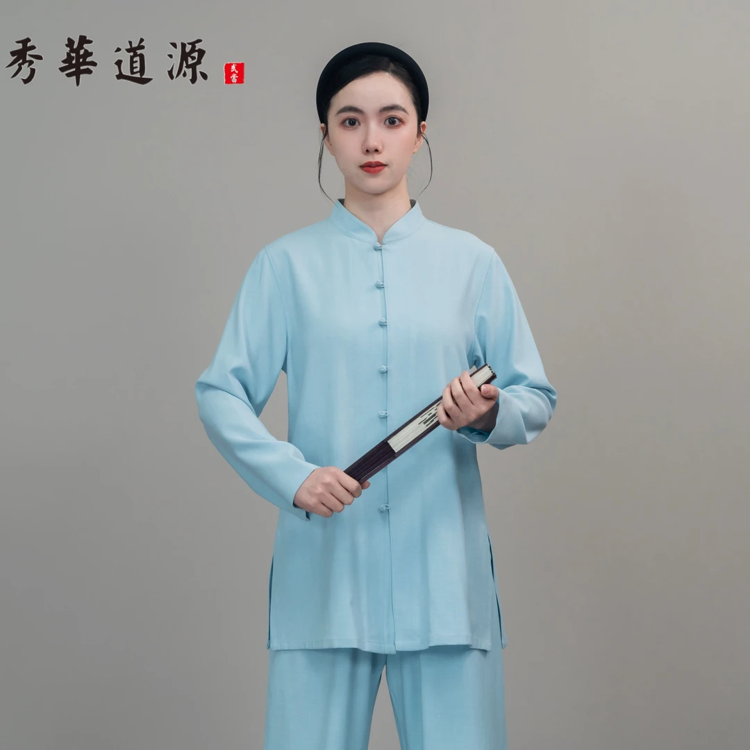 （男女同款）蚕丝麻中国风立领小扣太极服男女春夏季太极练功服武术