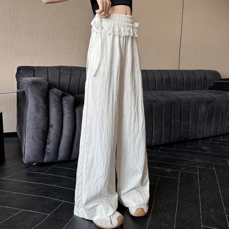 女童蕾丝花边高腰休闲直筒裤2025夏季新款薄裤子中大童阔腿裤垂顺