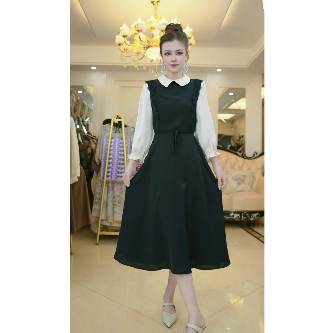 梦想服饰西装面料时尚简约端庄洋气连衣裙2024秋季新款系带881