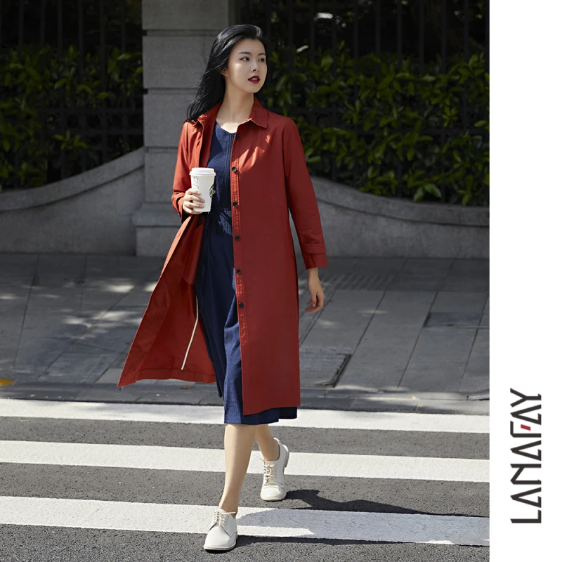 啦娜菲LANAFAY春款收腰系带风衣0C617