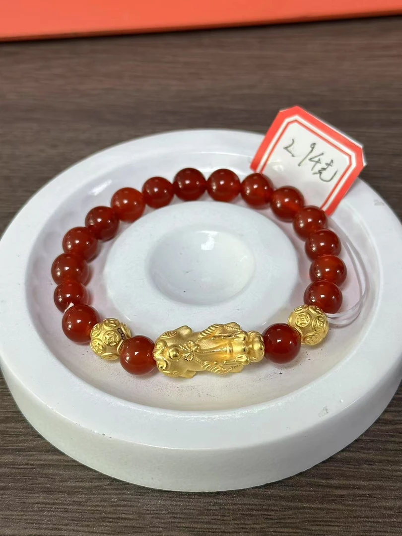 【足金999】卡8转运珠+黄金貔貅