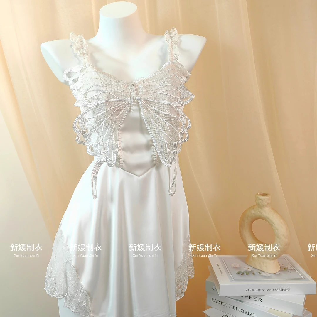 「新媛2号」吊带睡衣女纯欲风蕾丝聚拢带胸垫睡裙睡袍家居