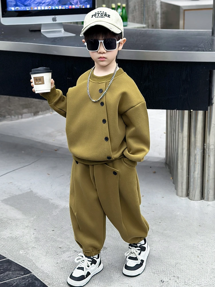 男童套装春秋2025新款休闲洋气儿童卫衣帅气时髦宝宝两件套