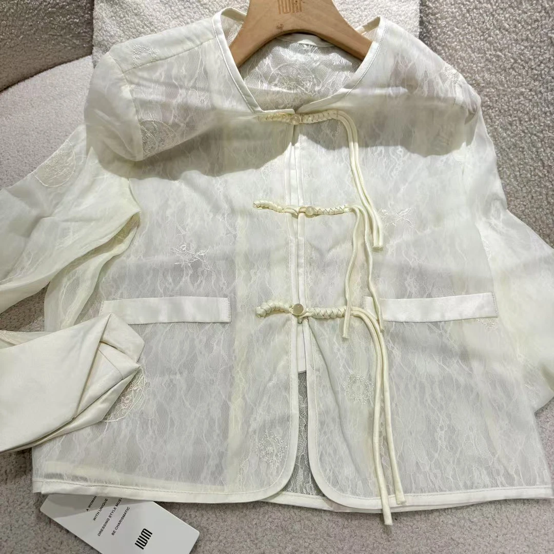 【IWM8608】法式复古中式盘扣重工长袖衬衫外套精致小众打底8608