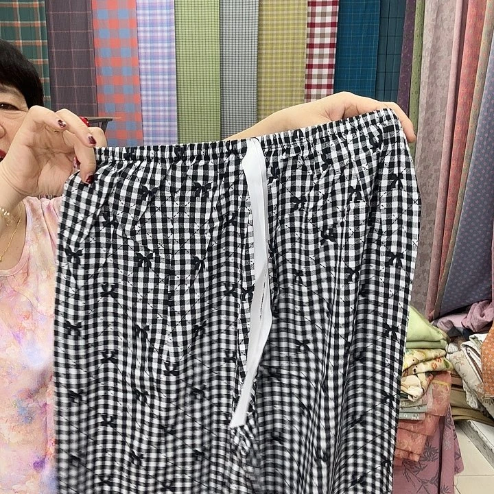 棉莫代尔纤维棉稠睡裤黑白格子