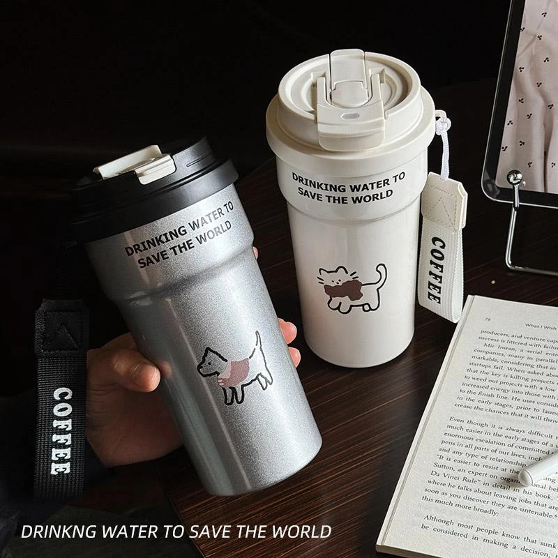 咖啡杯保温杯子男女生便携随行水杯办公室不锈钢高档精致手提外带