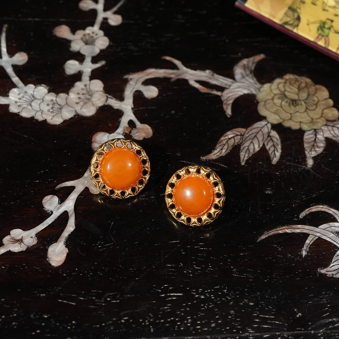 2.8香港王老板 琥珀蜜蜡耳饰5s141