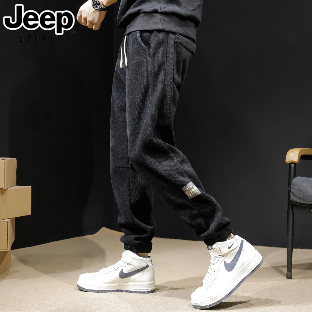 JEEPSPIRIT运动裤子男士春秋新款潮牌休闲男裤束脚雪尼尔大码卫裤