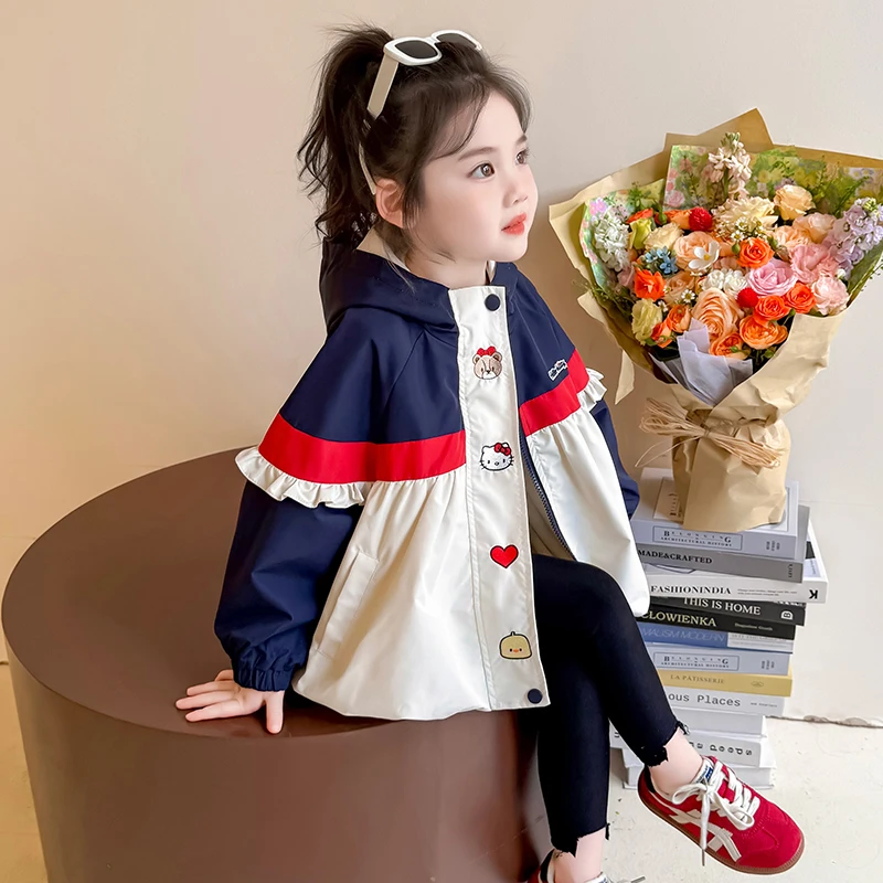 女童外套春秋款2025新款小女孩休闲连帽夹克衫洋气儿童秋装冲锋衣