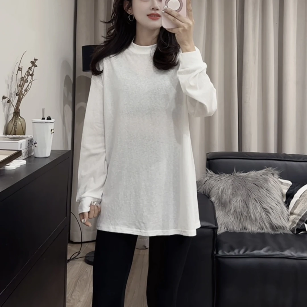 伟丽店3069款【圆领长袖T】春款后背线条设计感圆领长袖T