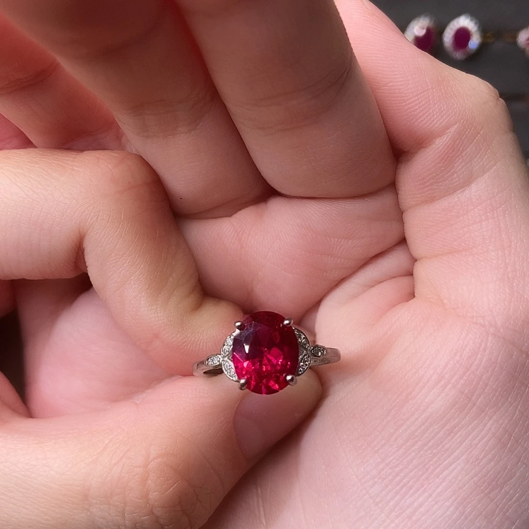 戒指银S925镶嵌红宝石