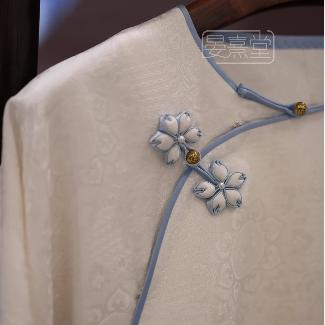 【晏熹堂·偏襟套装】手工正绢织金斜襟上衣加夏季裤子套装系列