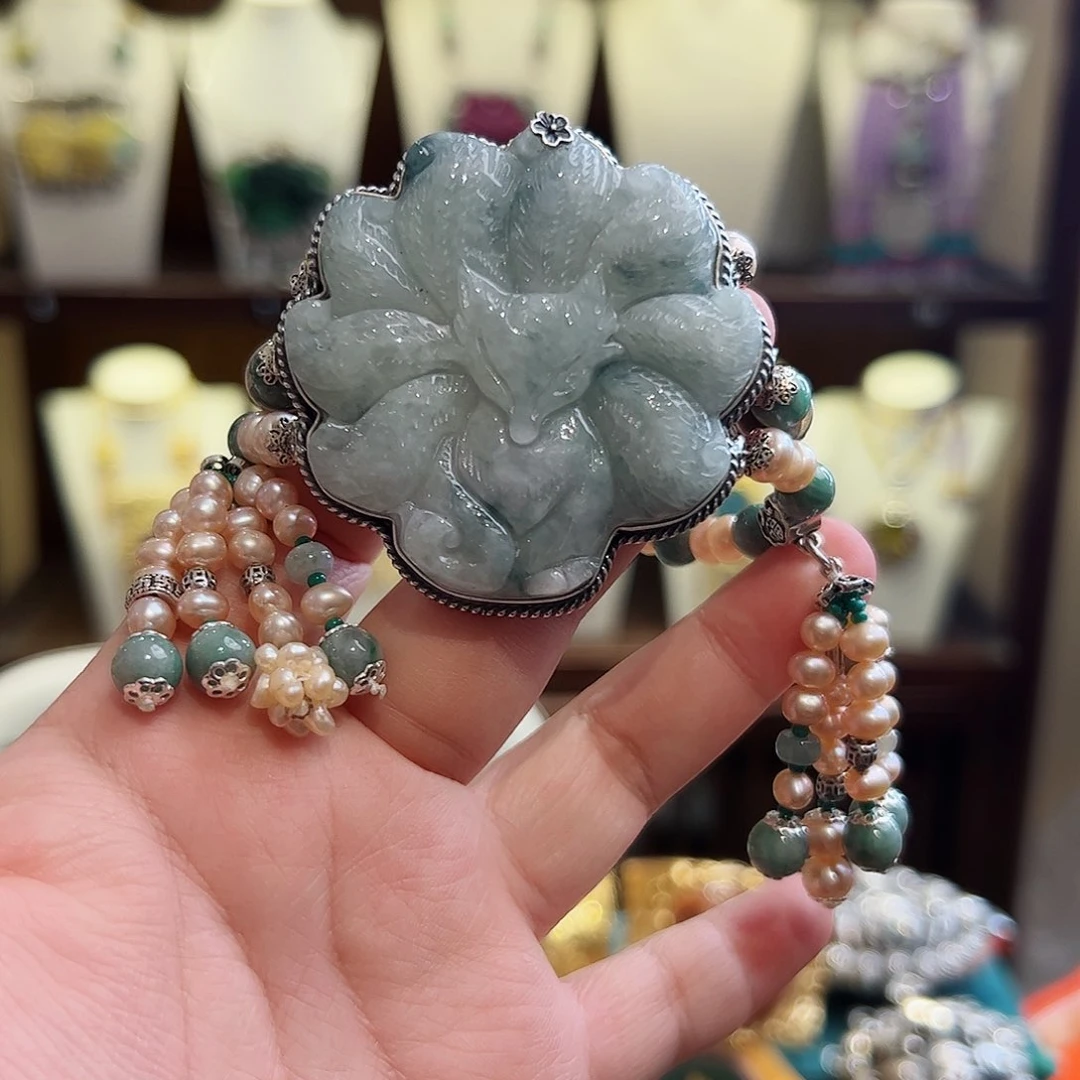 翡翠手链银S925镶嵌摩****人古风