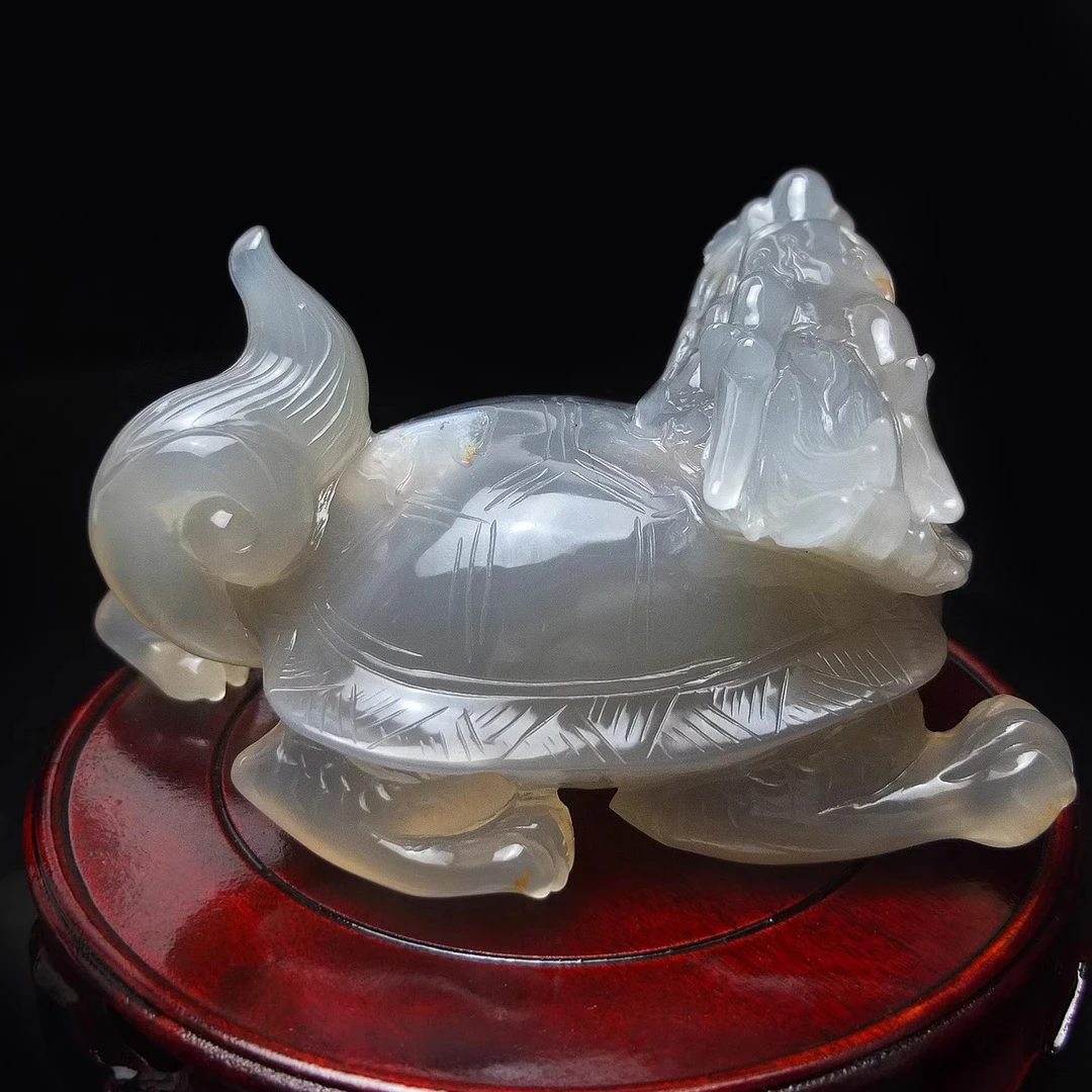 新品天然玛瑙玉髓龙头龟摆件巧雕玉石龙头把玩件收藏包邮
