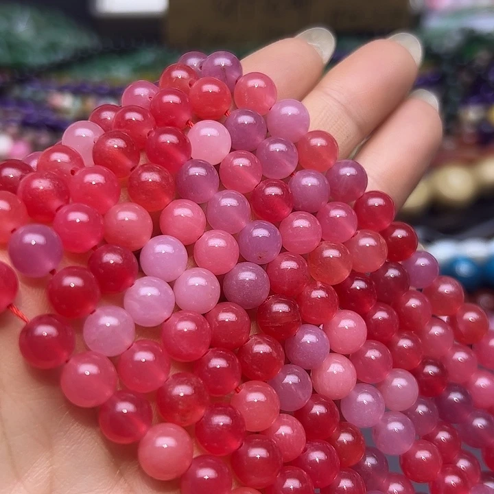 玛瑙/玉髓未镶嵌珠宝半成品T213  8m天然糖果盐源圆珠一条