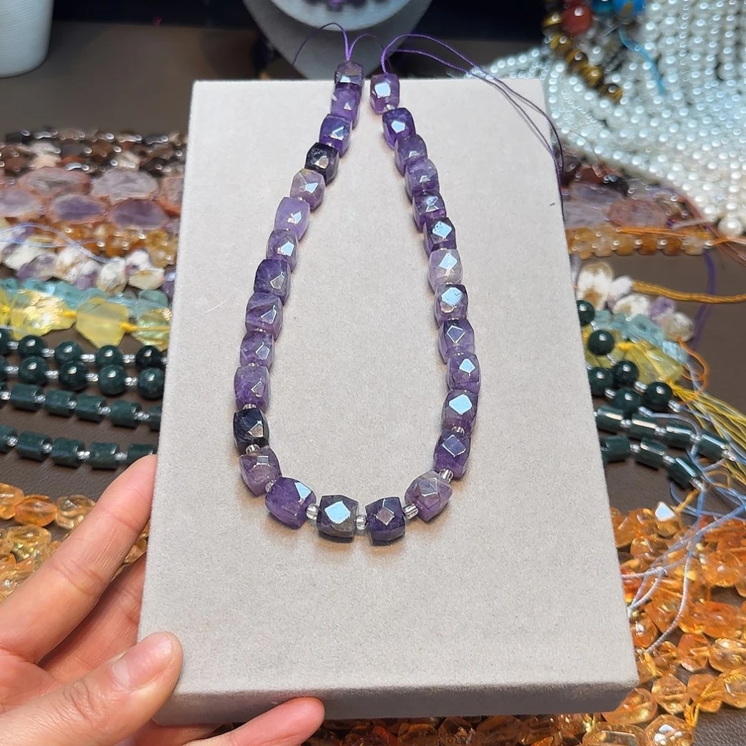 玛瑙/玉髓合金珠宝半成品11mm紫水晶方糖切面一条