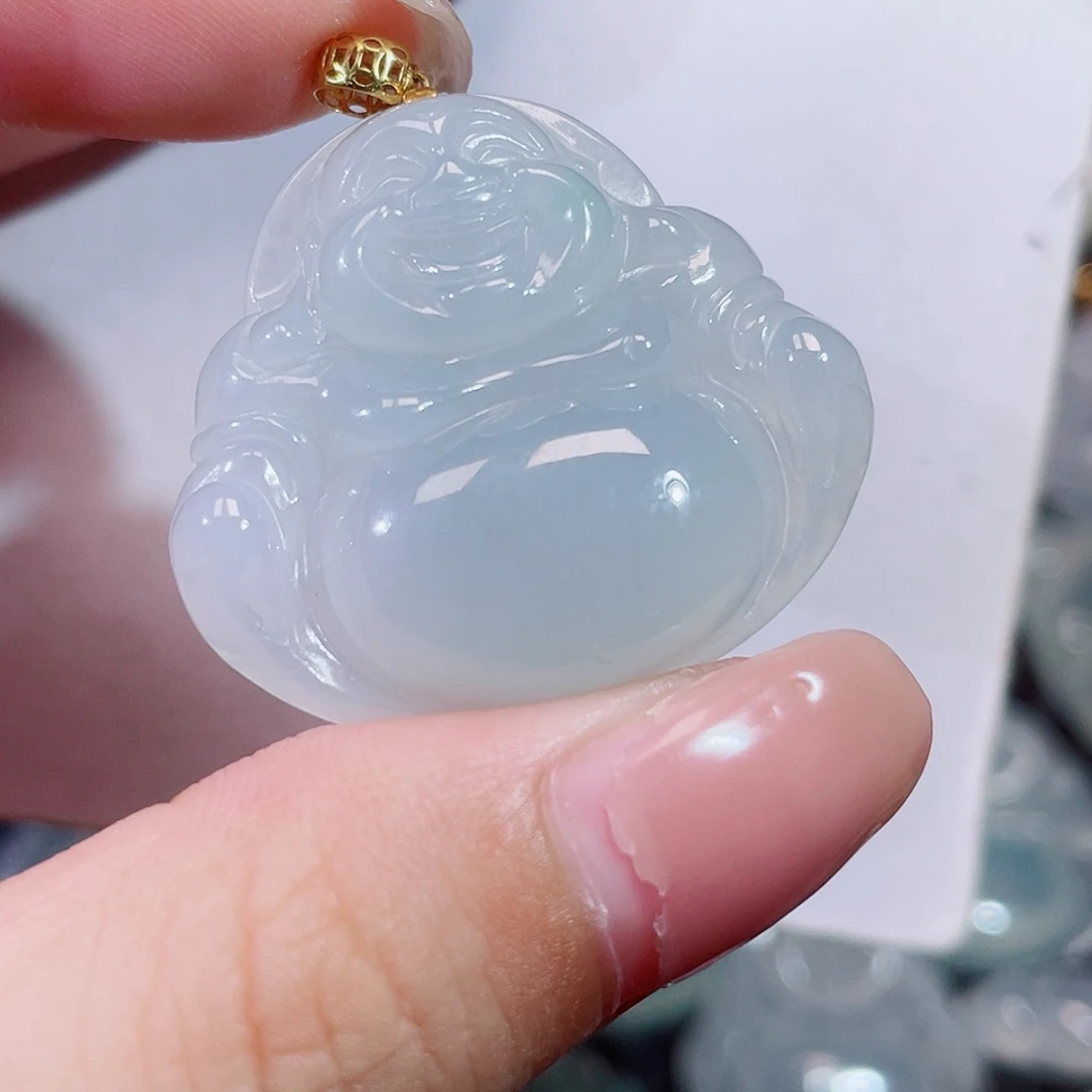 翡翠18K金镶嵌颈饰佛公