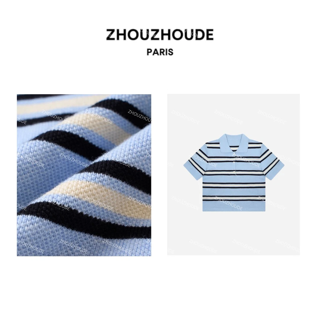ZHOUZHOUDE【劳伦斯】宋轶同款miu系女孩Polo衫针织翻领毛织短袖