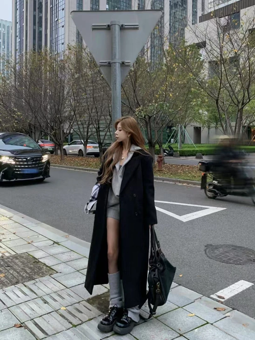 【假日印象】正肩款加棉加厚秋冬韩版爆款宽松长款大衣091